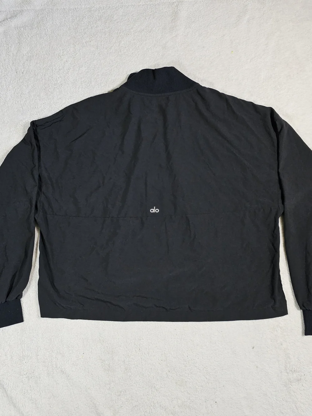 alo yoga Black Windbreaker Wide Relaxed Bomber Track Jacket S.